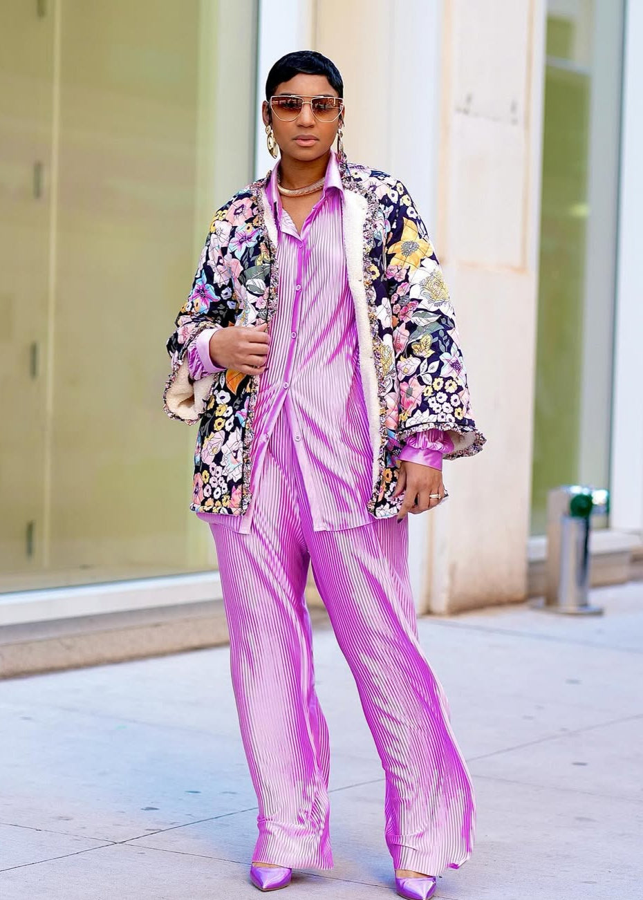Solid Print Pleated Set