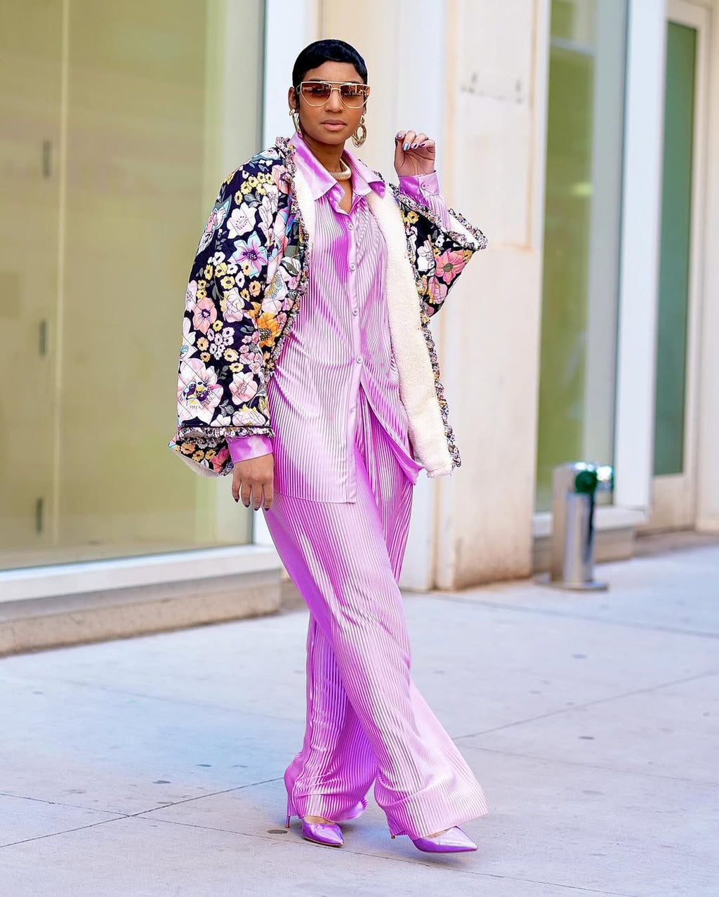 Solid Print Pleated Set