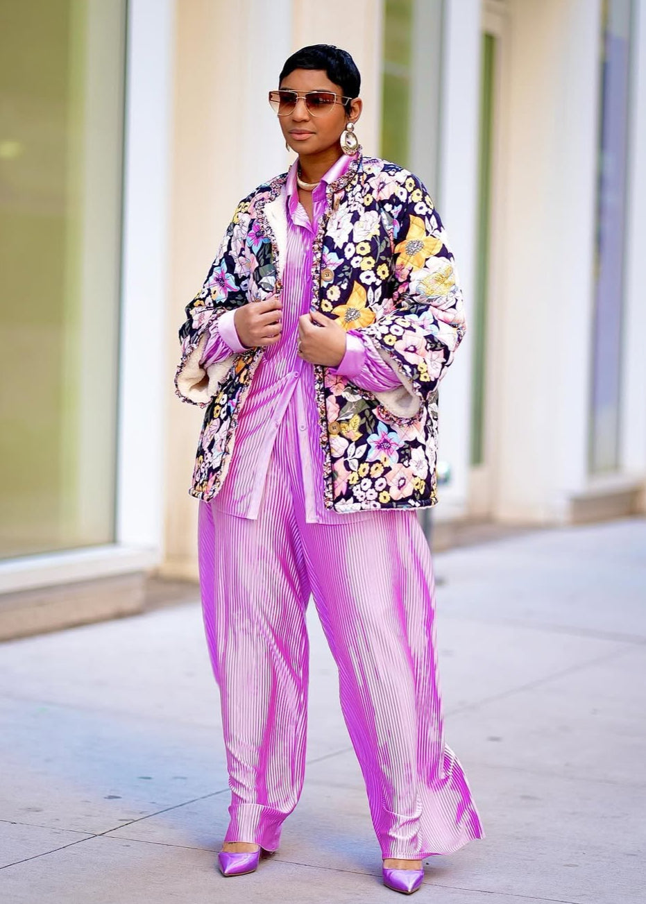 Solid Print Pleated Set