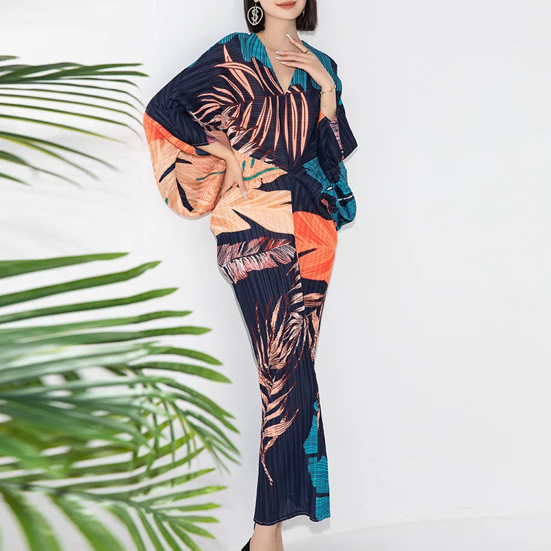 Leaf Print Pleated