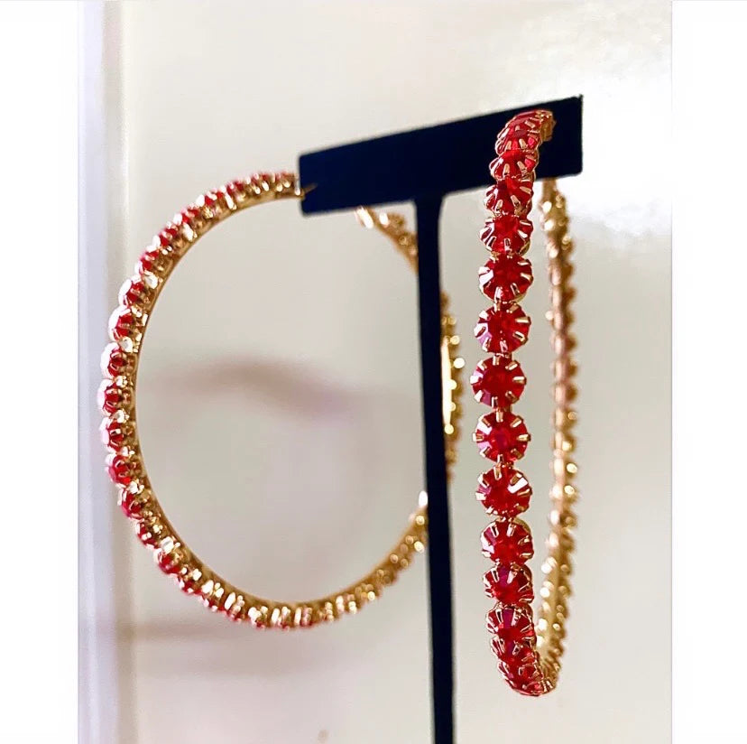 Ruby Crystal Hoops